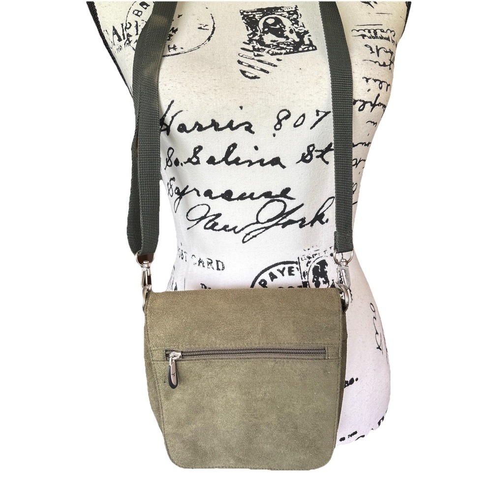 Travelon Convertible Belt Bag Crossbody Green Faux Suede Expandable Travel